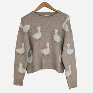 Dreamers by Debut Tan Duck Intarsia Crop Sweater Small